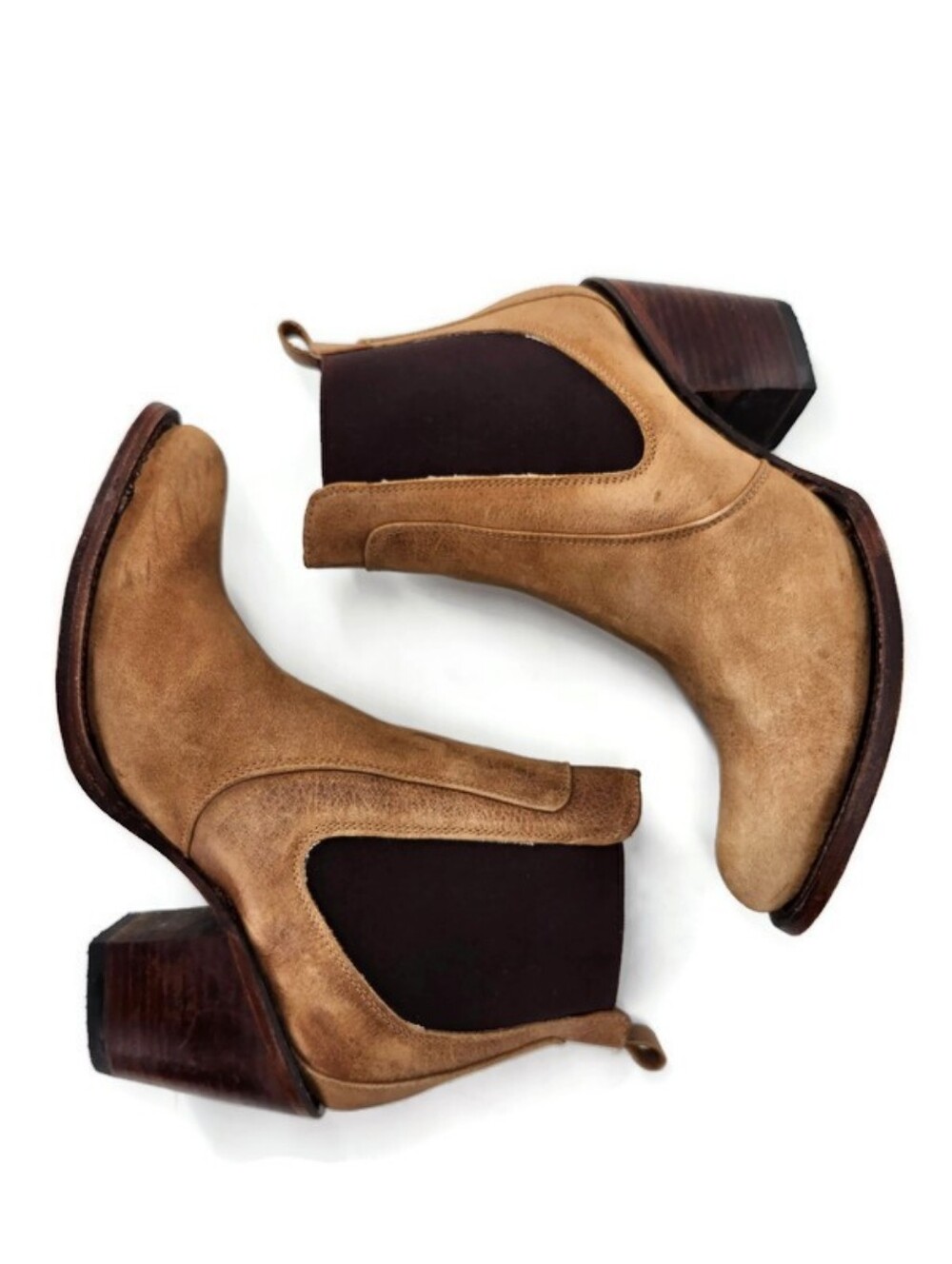 Circle G Corral Tan Distressed Leather Side Panels Western Heel Ankle Boots - Picture 7 of 15